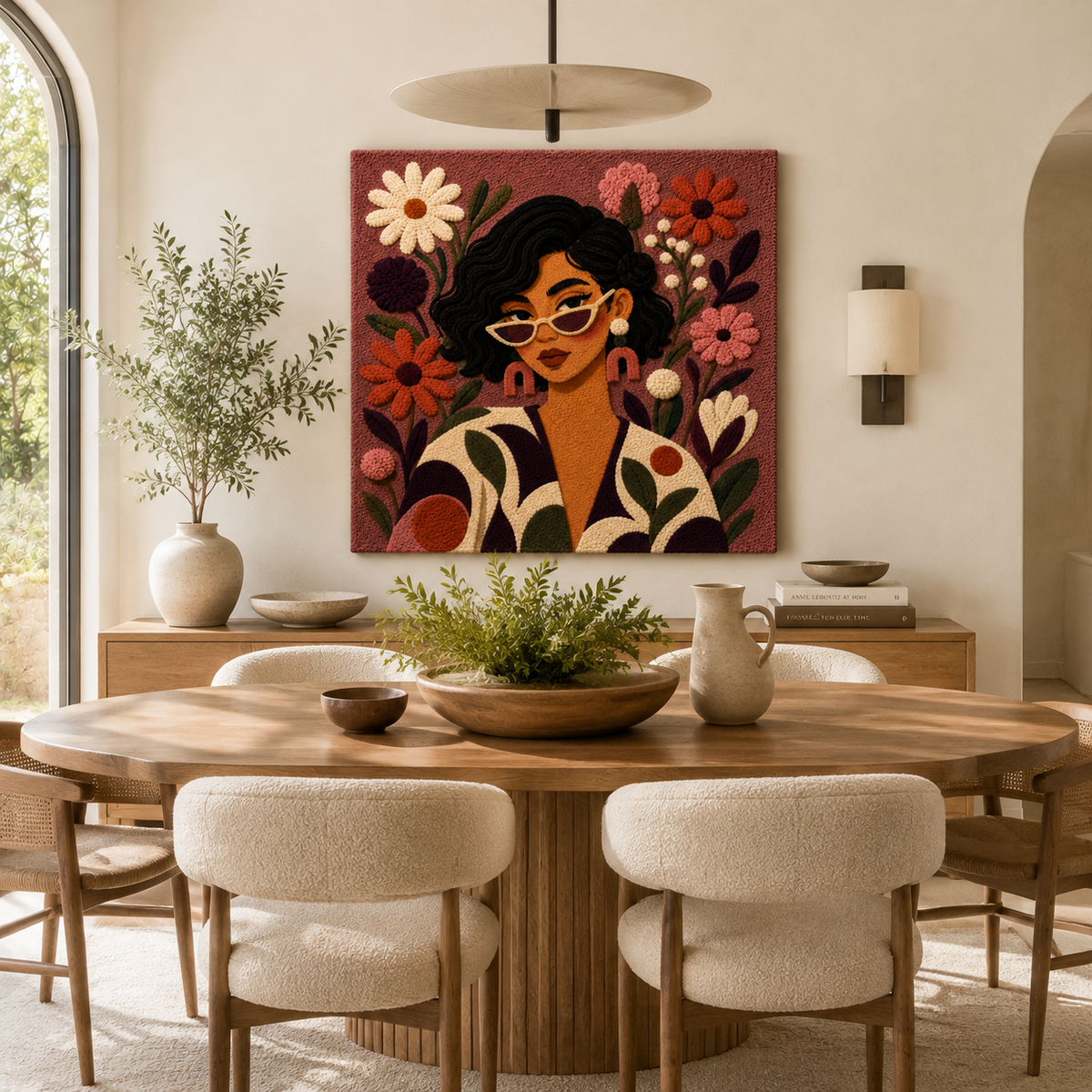 Hewn Earth Rose Garden Gaze wall art featuring a vibrant, detailed floral design on a canvas or framed print.