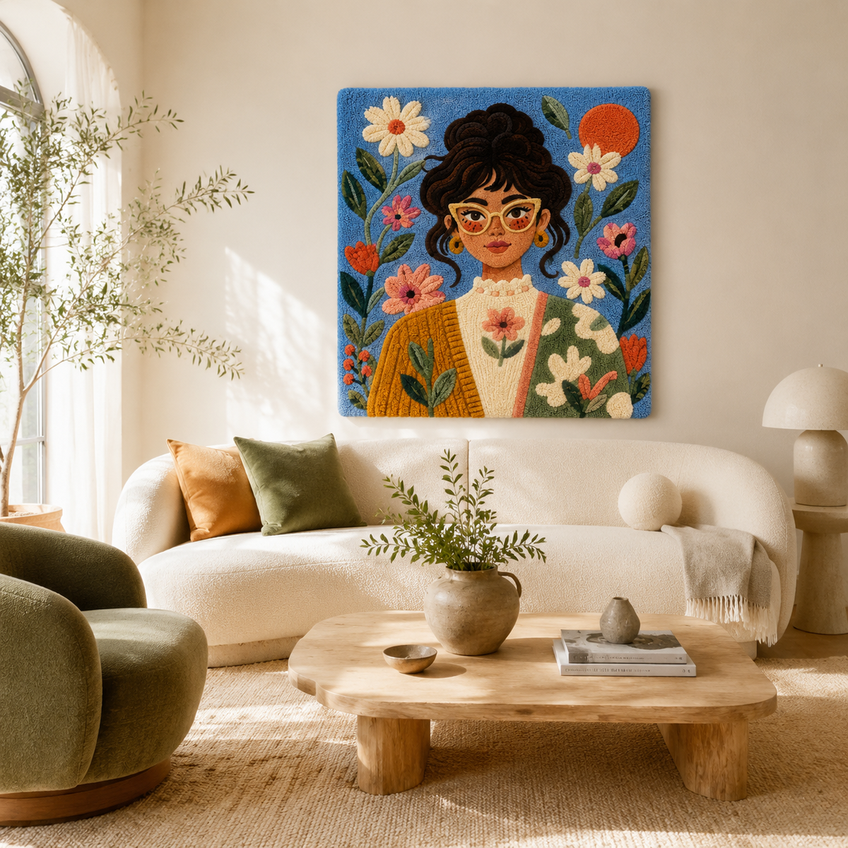 Sky blue garden muse wall art by Hewn Earth, featuring a serene garden scene on a decorative wall hanging.
