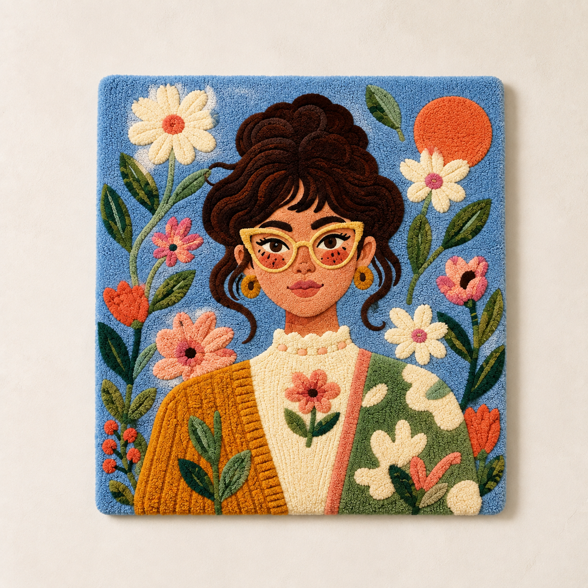 Sky blue wall art titled "Garden Muse" by Hewn Earth featuring abstract garden-inspired design.