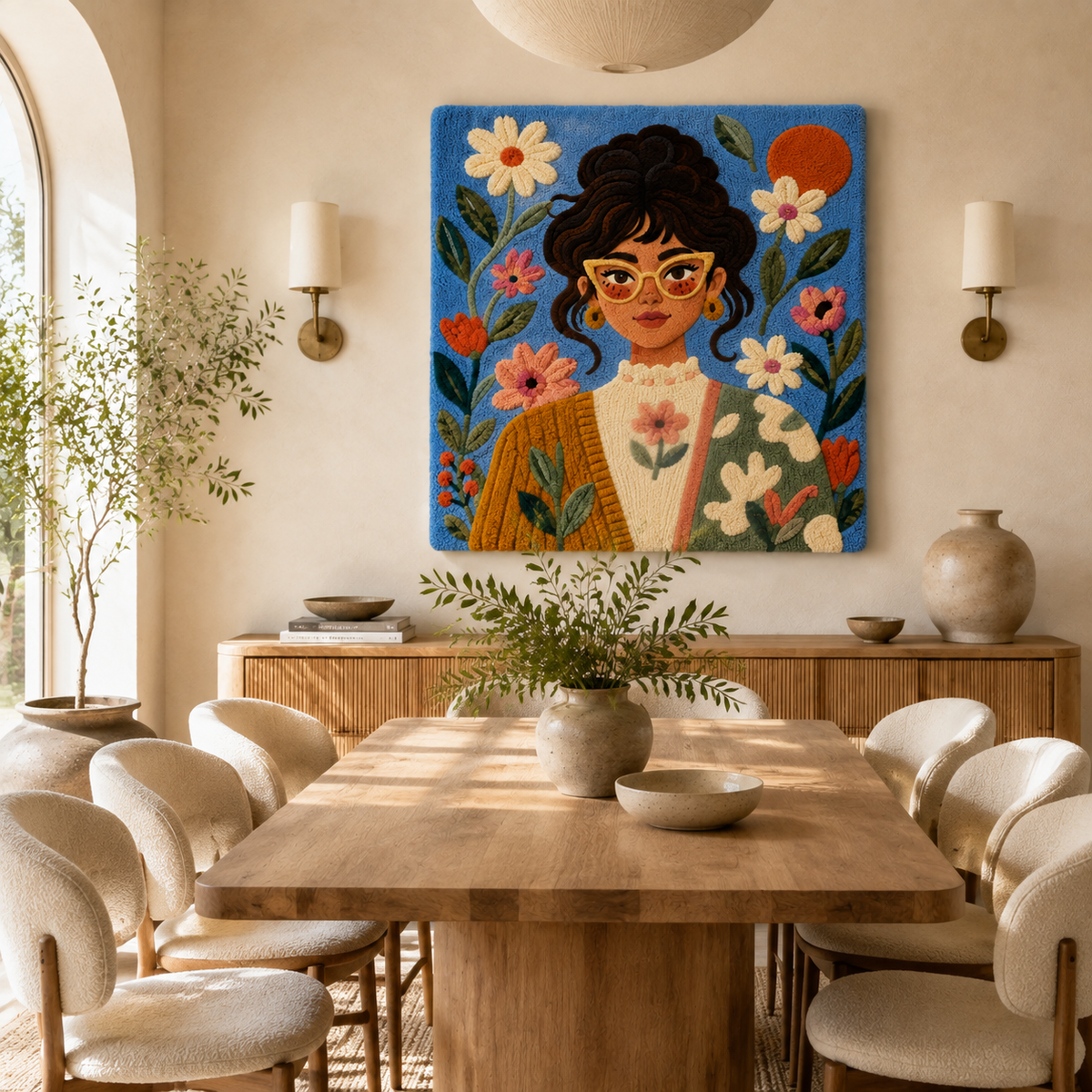Sky blue Hewn Earth Garden Muse wall art featuring a textured, artistic garden scene on a canvas or framed display.
