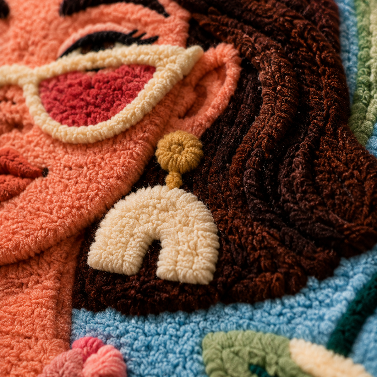 Close-up of Hewn Earth Coral Garden Muse wall art featuring vibrant coral and botanical details on textured canvas.