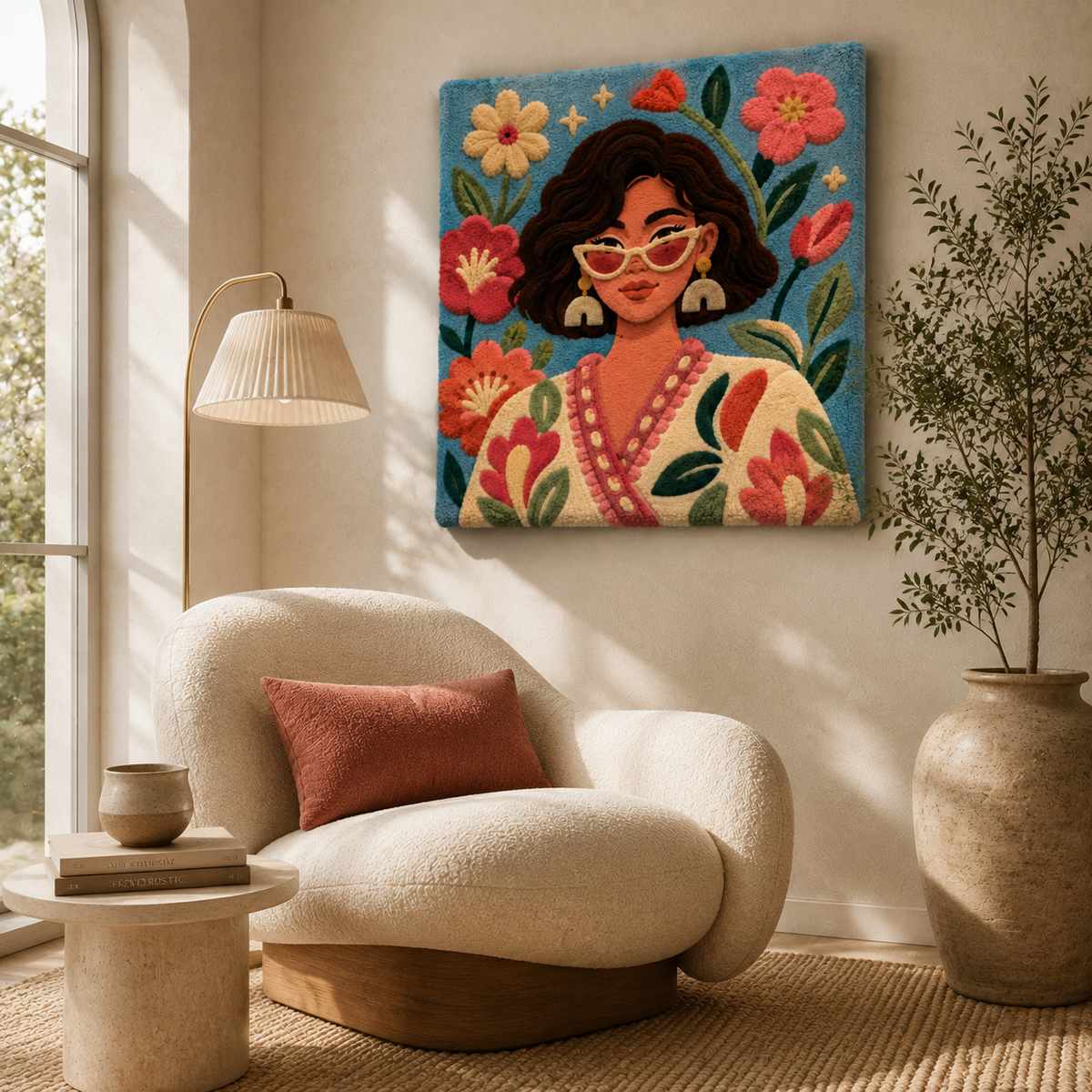 Hewn Earth Coral Garden Muse wall art featuring vibrant coral and aquatic motifs on a textured background.
