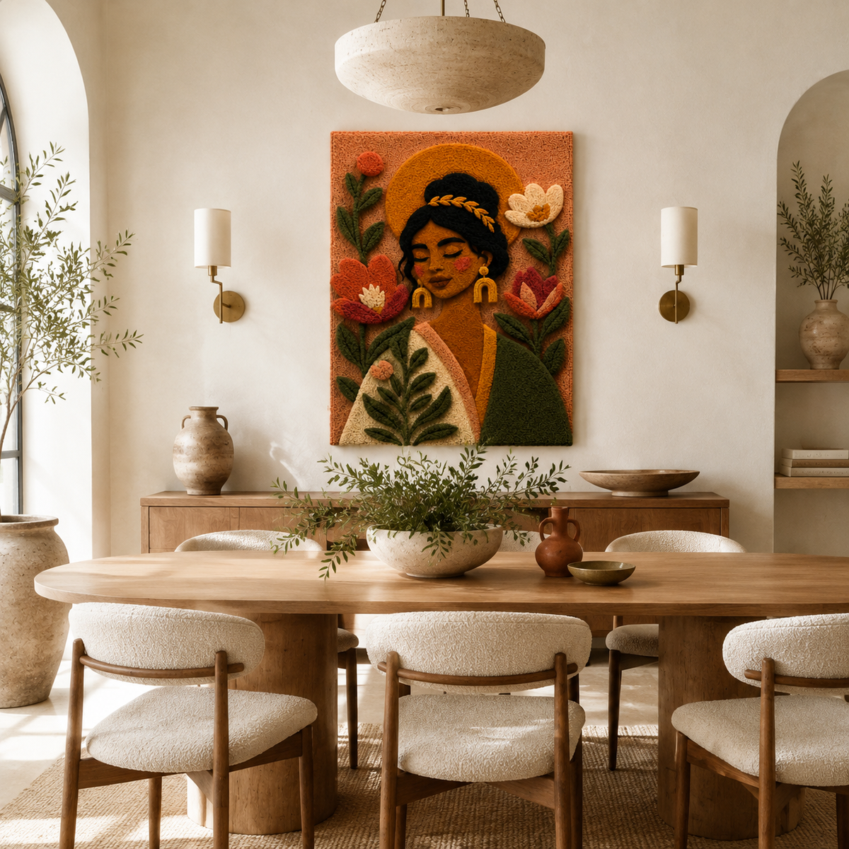Hewn Earth Harvest Flower Reverie wall art featuring vibrant floral design on a textured background.