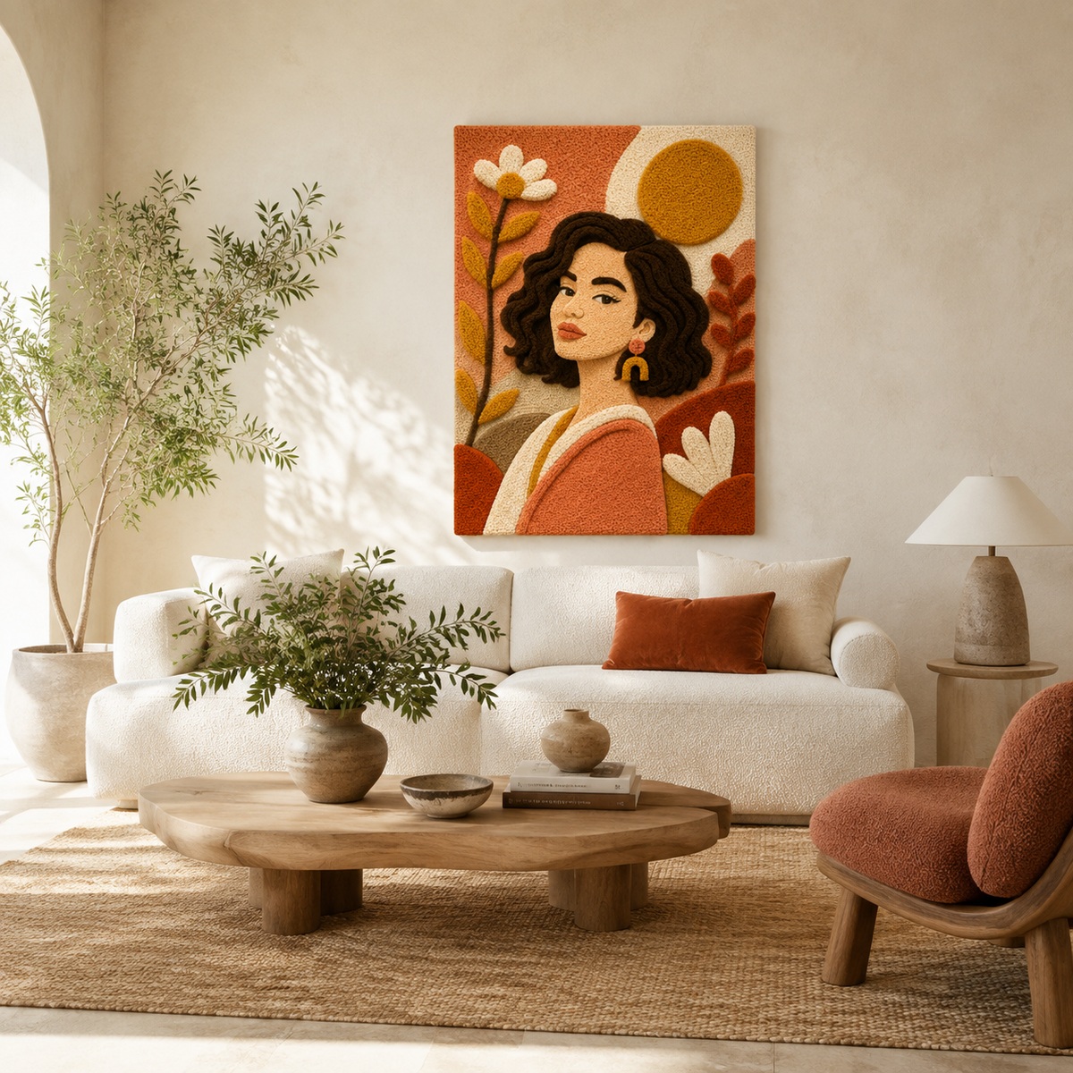 Hewn Earth Autumn Sun Profile wall art featuring warm autumn hues and a serene mountain landscape scene.
