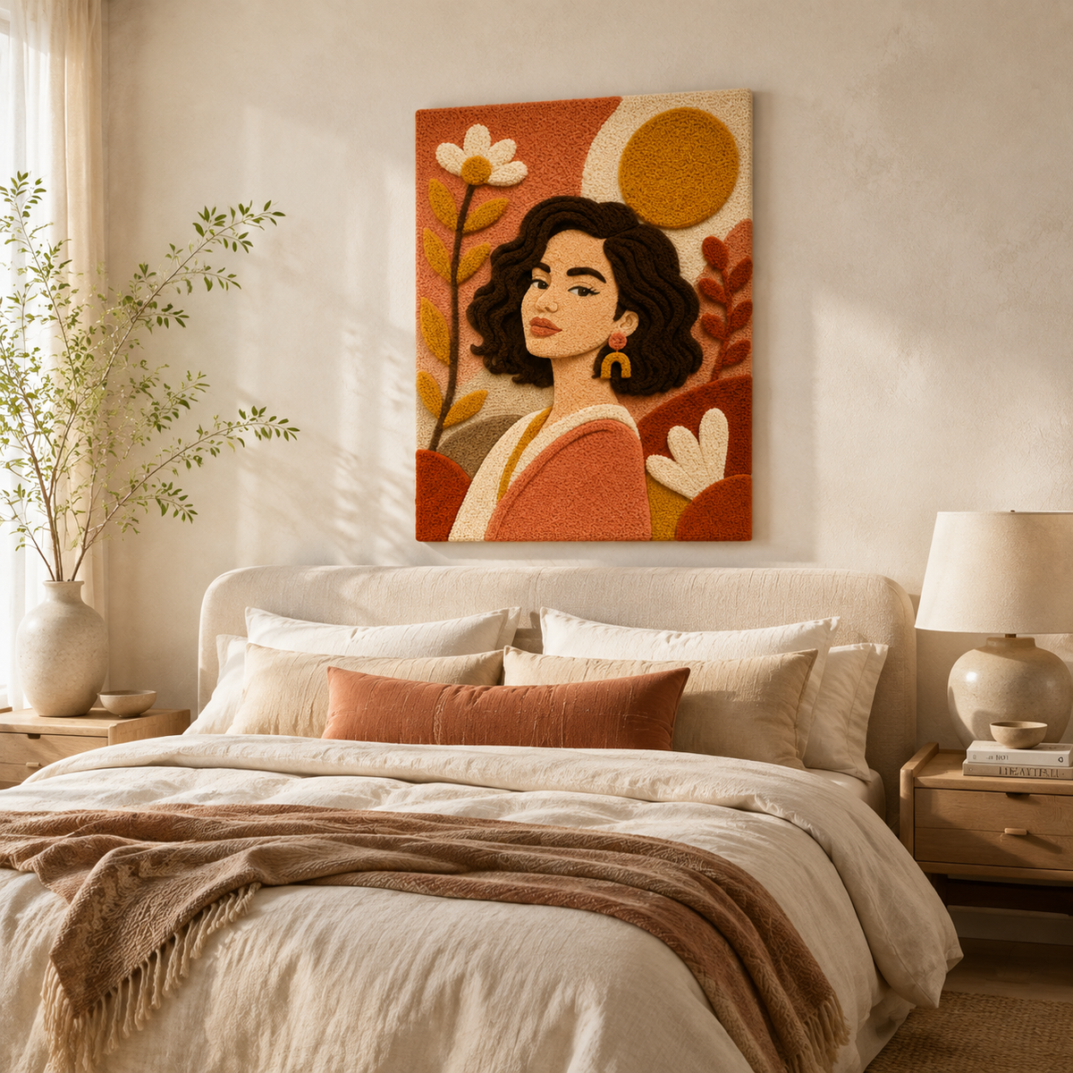 Autumn Sun Profile wall art by Hewn Earth, featuring a warm, abstract depiction of a sun in earthy tones on a wall.