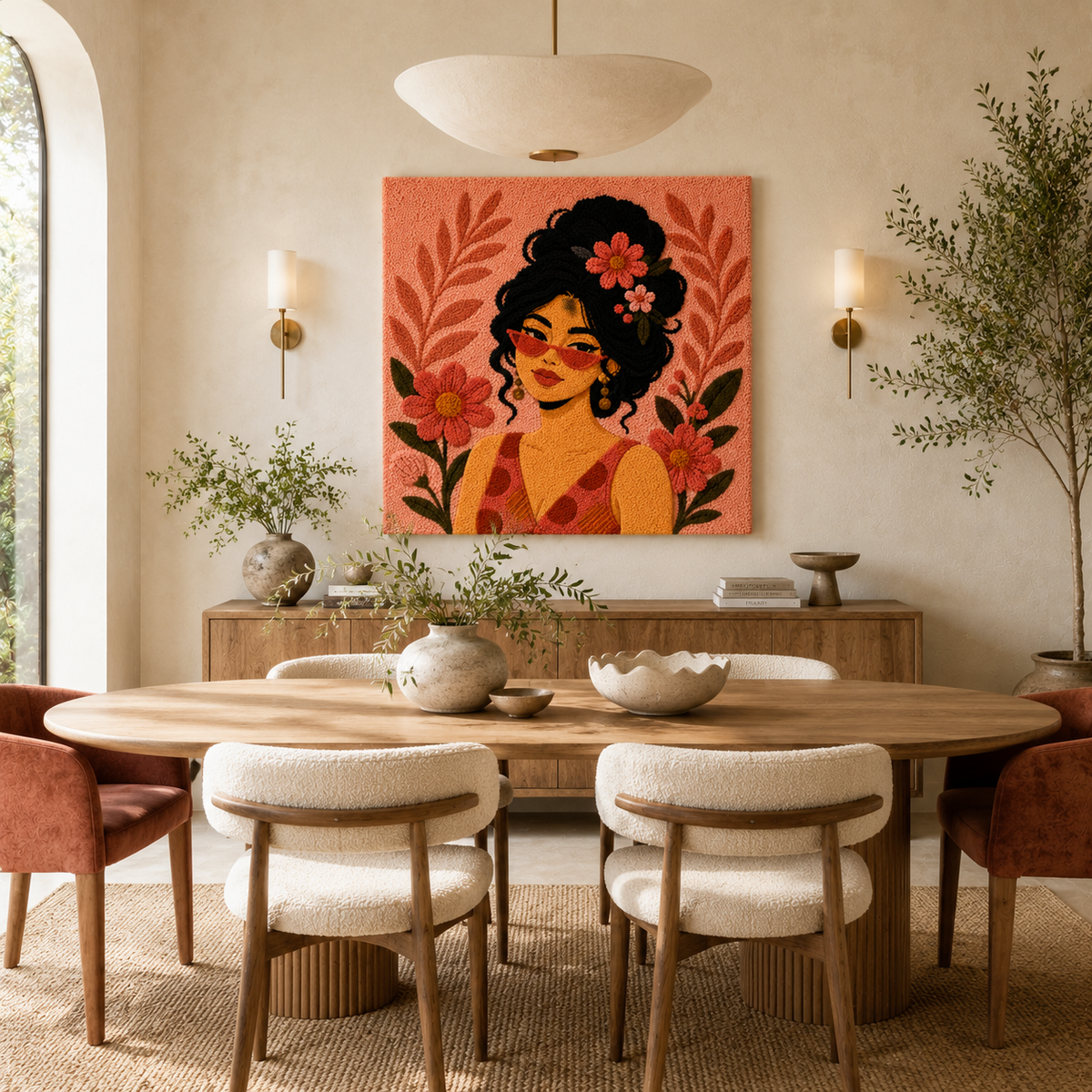 Hewn Earth Blush Flower Muse wall art featuring a floral design in soft blush tones, ideal for home decor.