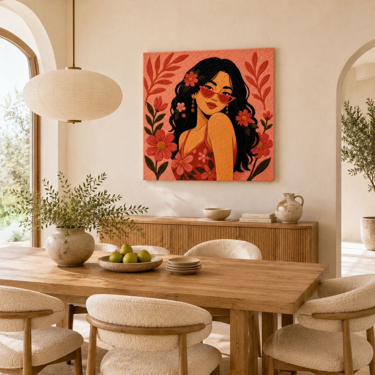Hewn Earth Wild Rose Gaze wall art featuring a vibrant floral design on a textured background.
