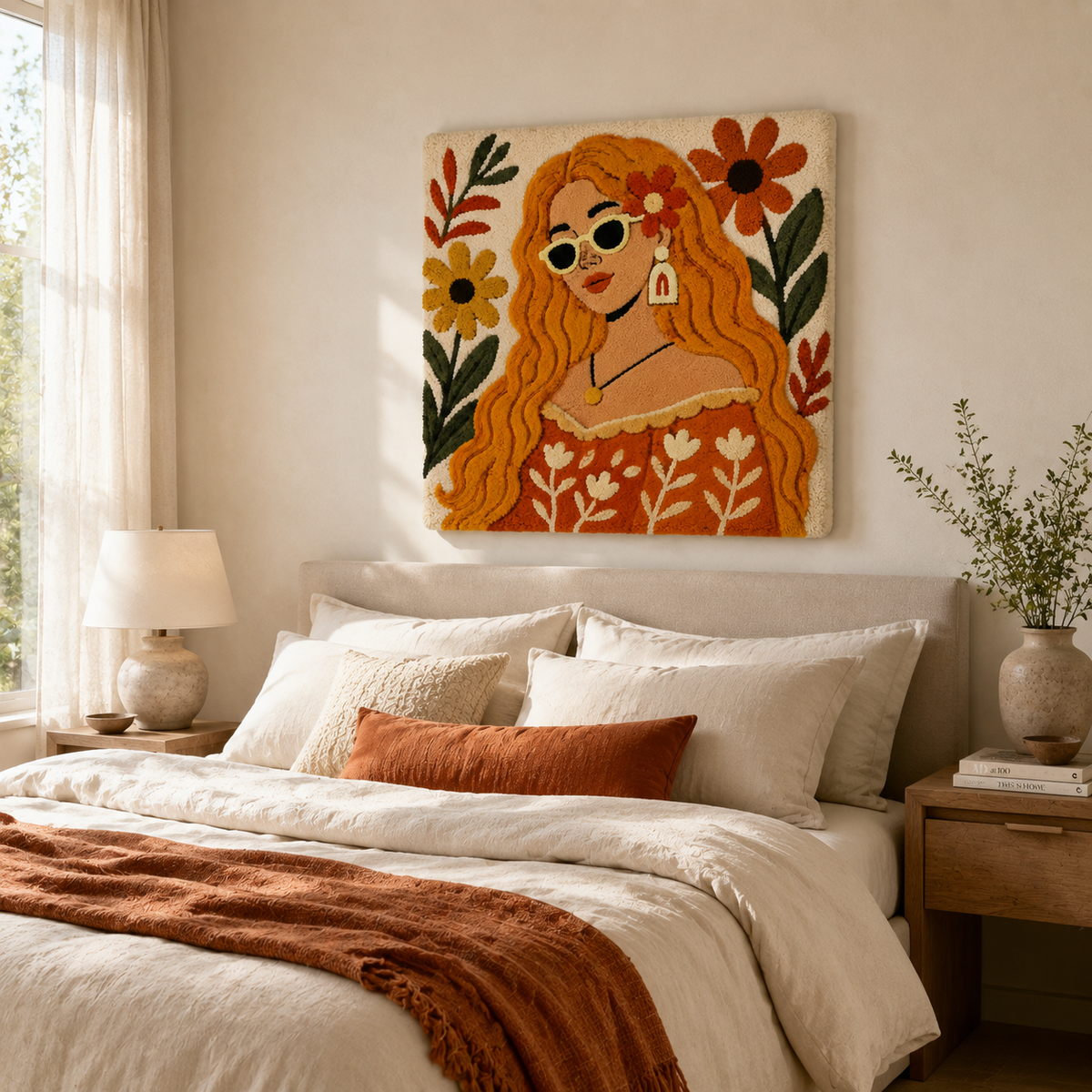 Golden Garden Dreamer wall art by Hewn Earth featuring a vibrant, artistic floral design on a textured background.