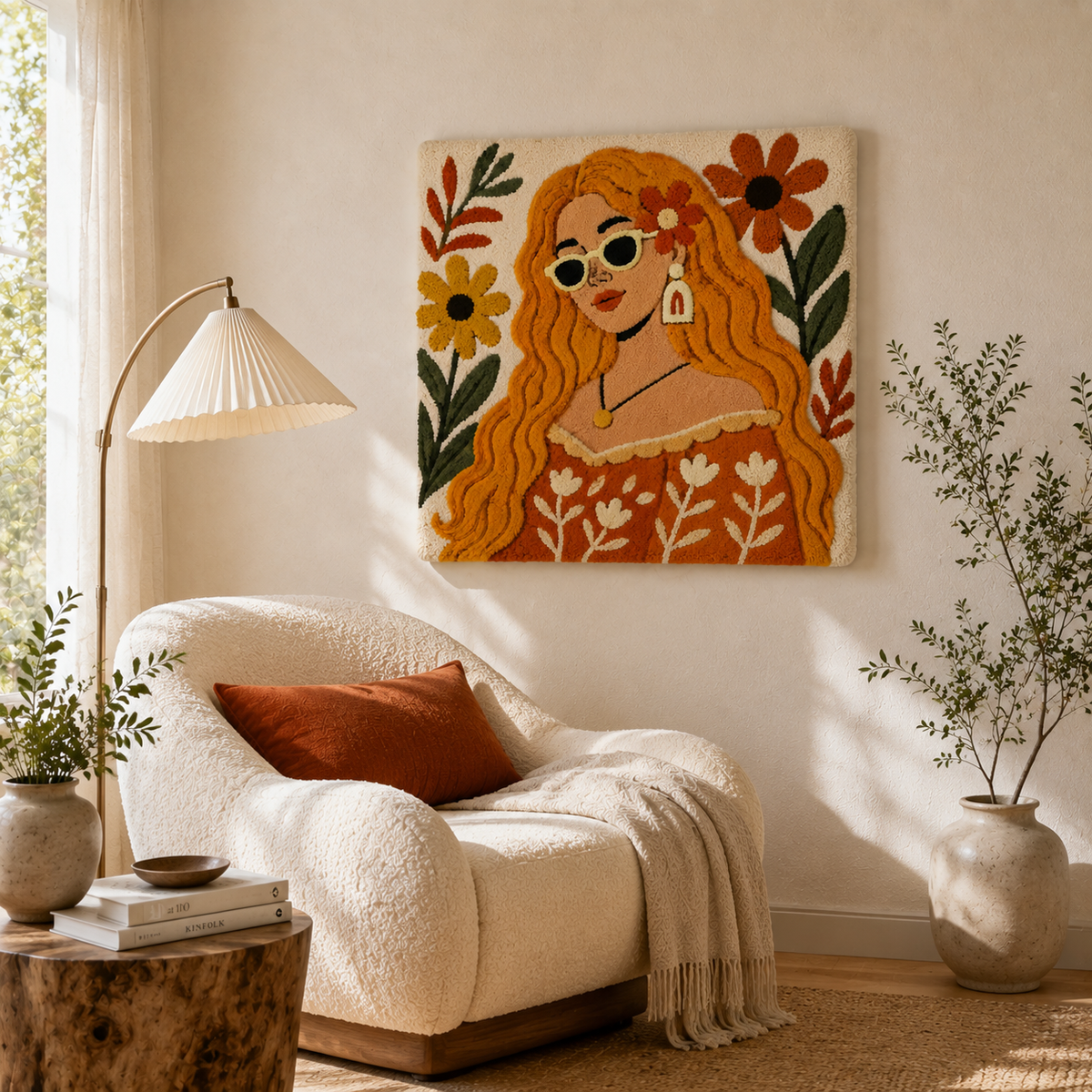 Golden Garden Dreamer wall art by Hewn Earth featuring a vibrant, artistic garden scene with golden hues and intricate details.