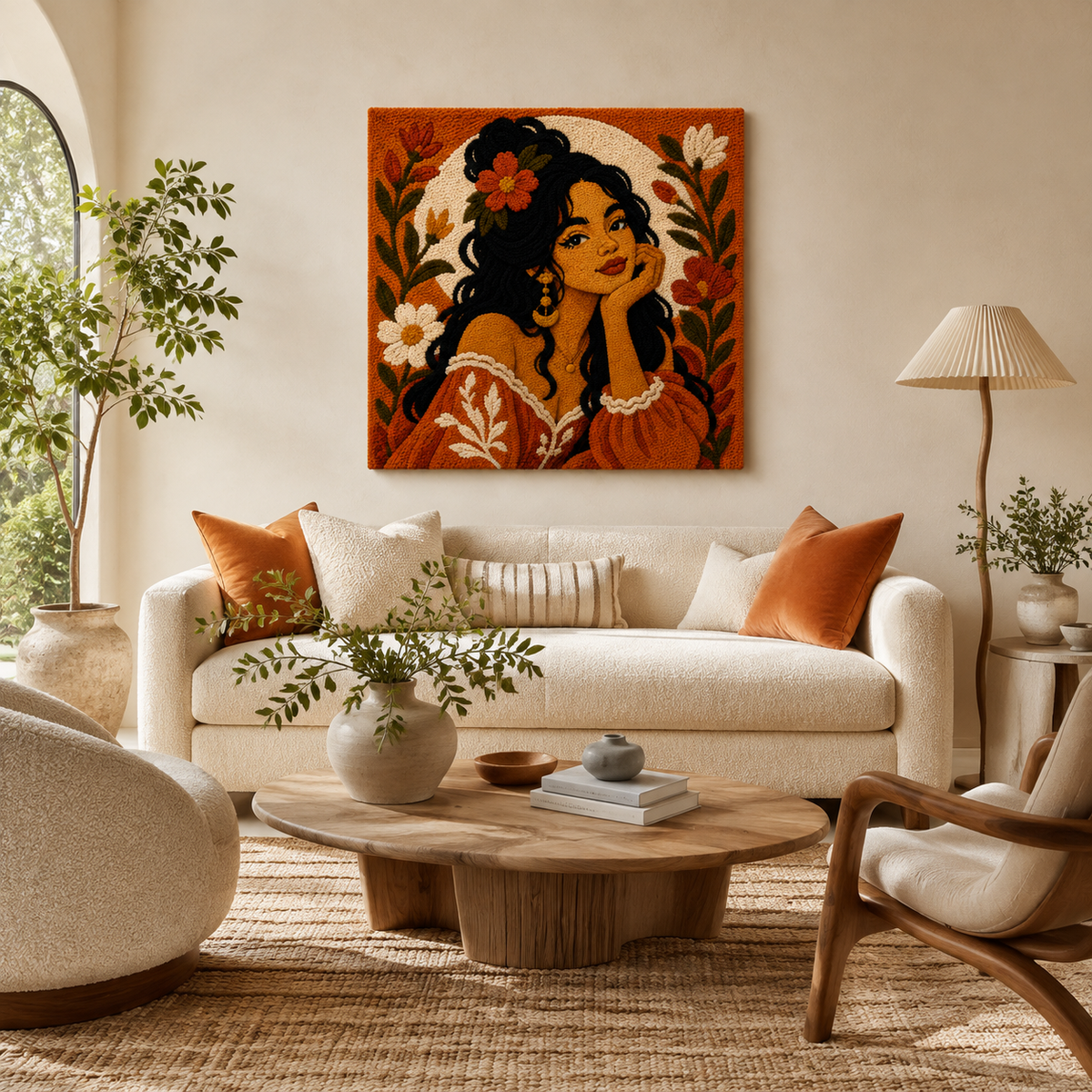 Hewn Earth Ember Bloom Gaze wall art featuring vibrant, abstract floral design on a neutral background for modern home decor.