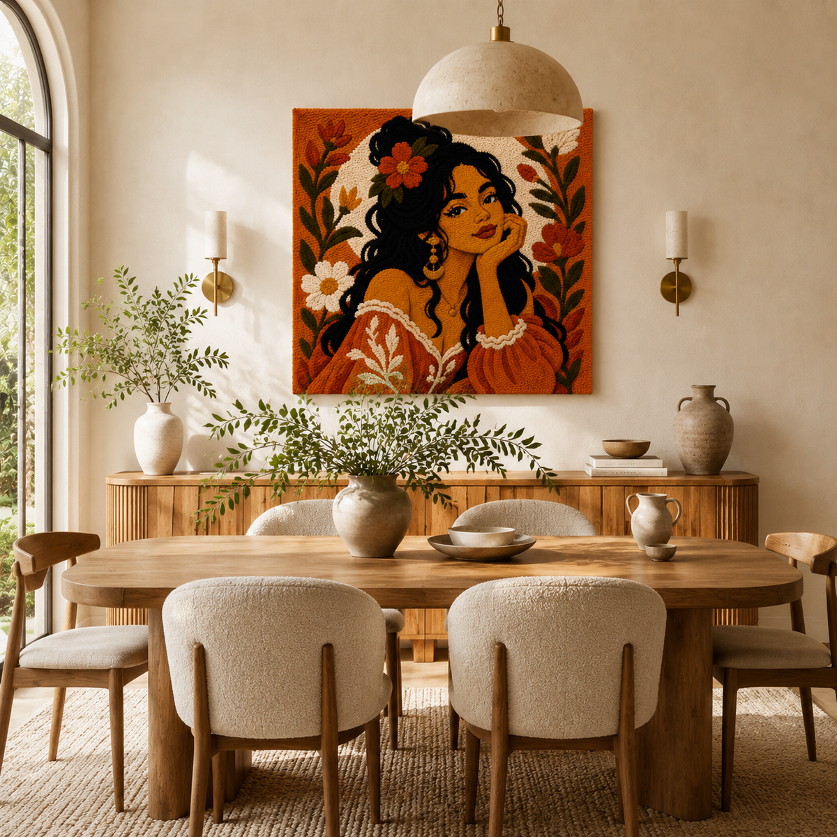 Hewn Earth Ember Bloom Gaze wall art featuring vibrant, abstract floral design on a textured canvas.