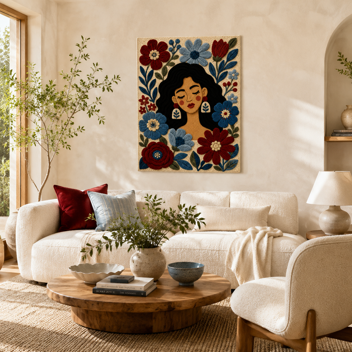 Hewn Earth Midnight Folk Flowers wall art featuring dark floral design on a neutral background, ideal for modern home decor.