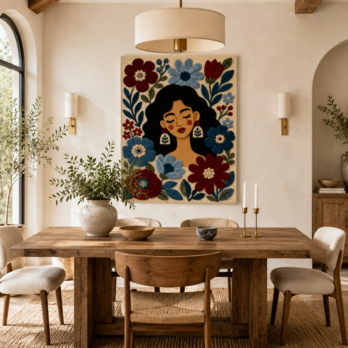 Hewn Earth Midnight Folk Flowers wall art featuring dark floral design on a canvas or print for home decor.