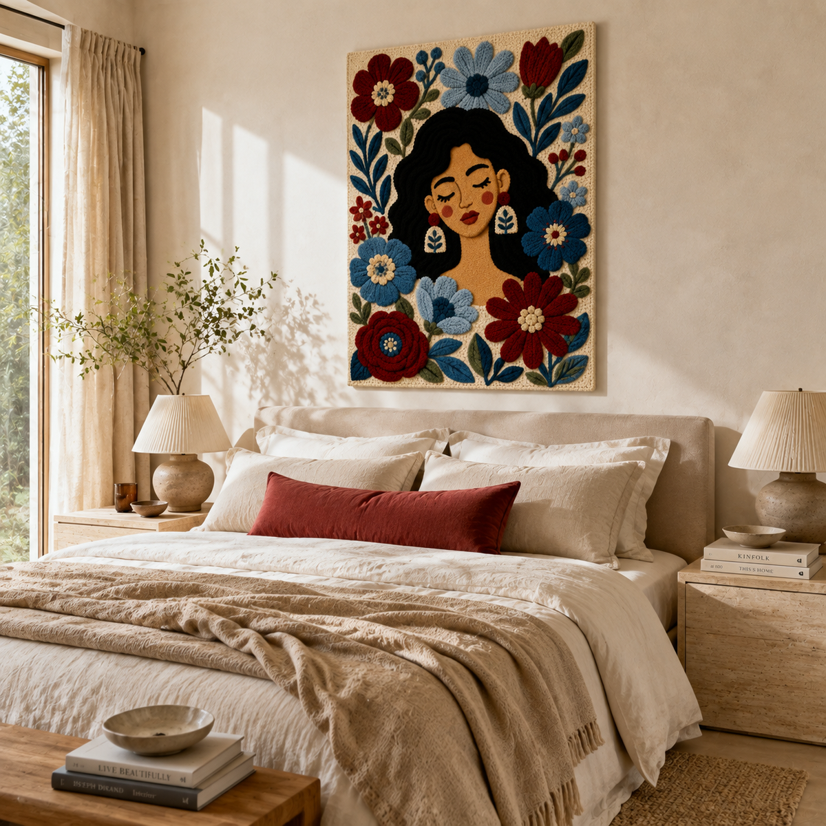 Midnight Folk Flowers wall art by Hewn Earth featuring vibrant floral designs on a dark background, suitable for home decor.