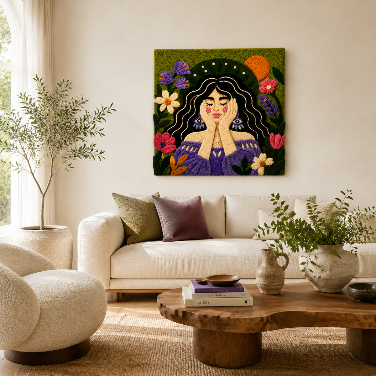Violet Garden Prayer wall art by Hewn Earth featuring a serene garden scene with vibrant violet flowers and spiritual design.