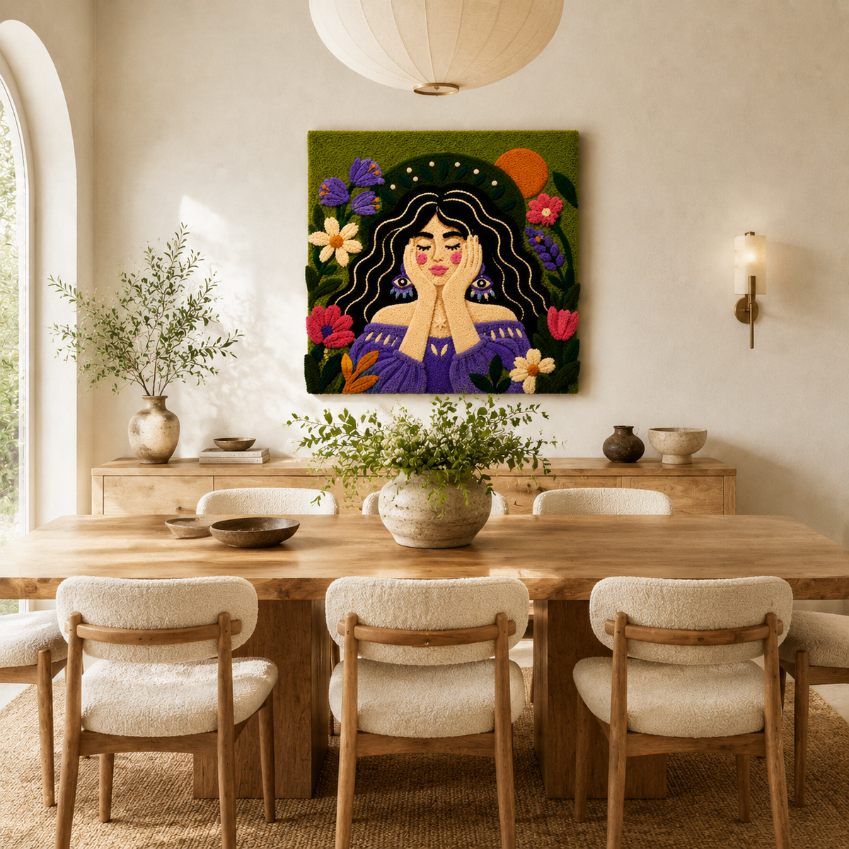 Violet Garden Prayer wall art by Hewn Earth featuring a serene floral design with vibrant violet tones on a decorative wall hanging.