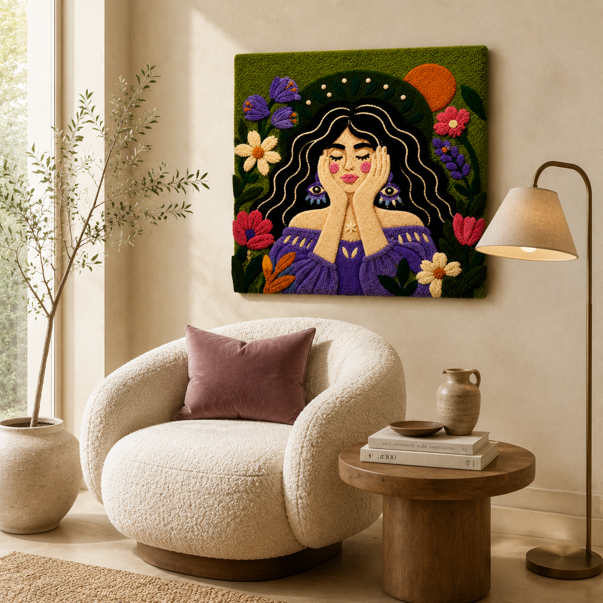 Violet Garden Prayer wall art by Hewn Earth featuring a serene floral design with vibrant violet flowers and intricate details.