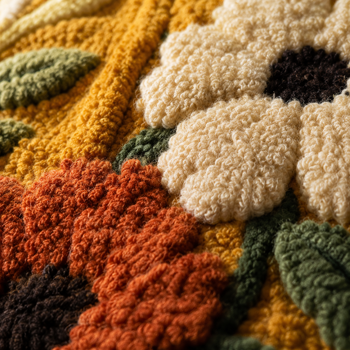 Close-up of Hewn Earth Autumn Flower Keeper wall art with detailed floral design on textured background.