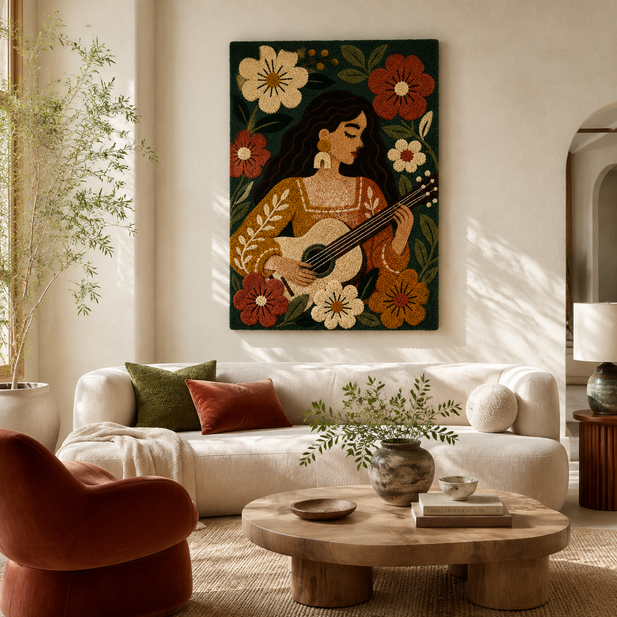 Hewn Earth Garden Mandolin Song wall art featuring a vibrant garden scene with musical mandolin illustration on a decorative wall.