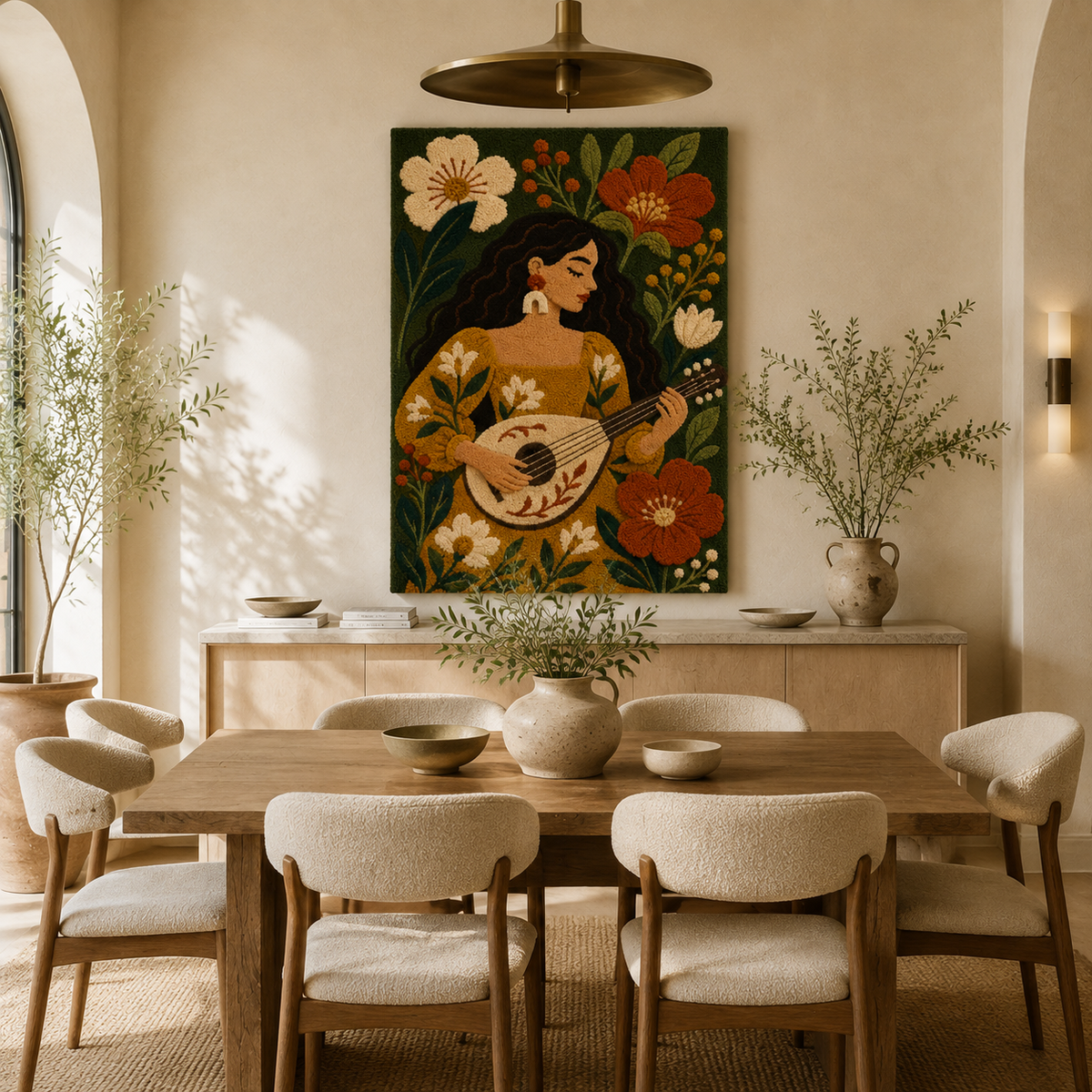 Hewn Earth Meadow Mandolin Song wall art featuring a vibrant, nature-inspired design with musical elements for home decor.