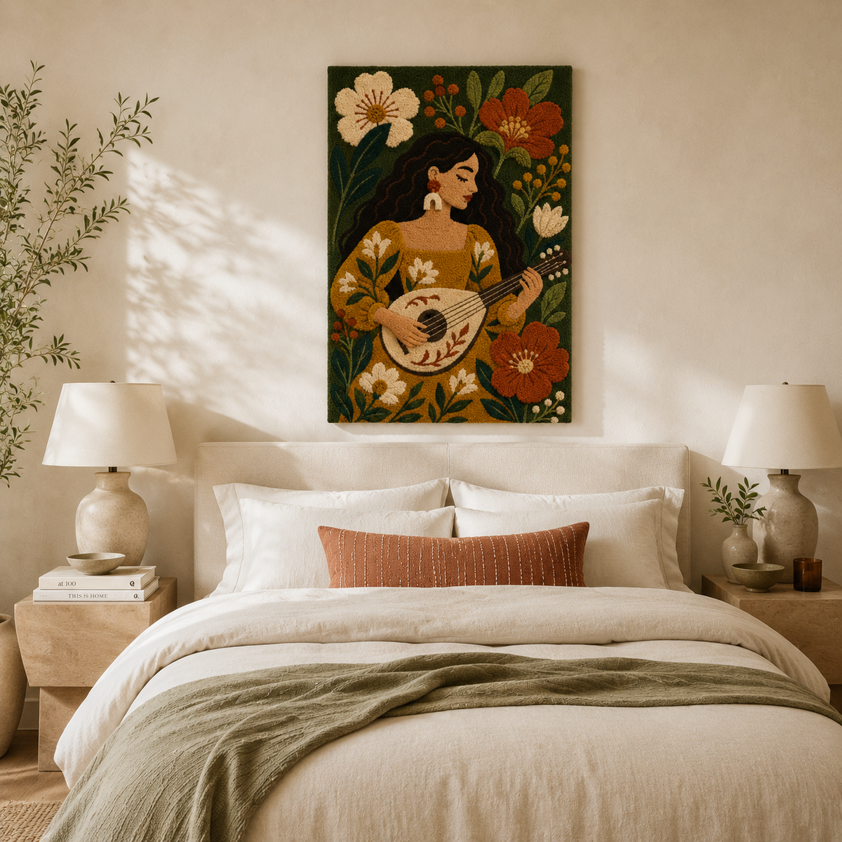 Hewn Earth Meadow Mandolin Song wall art featuring a colorful mandolin illustration on a decorative background.