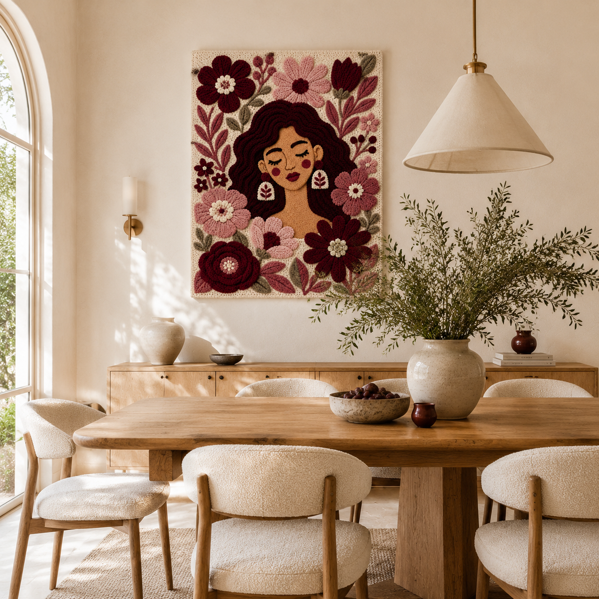 Burgundy Flower Lullaby Hewn Earth wall art featuring a floral design on a neutral background for home decor.