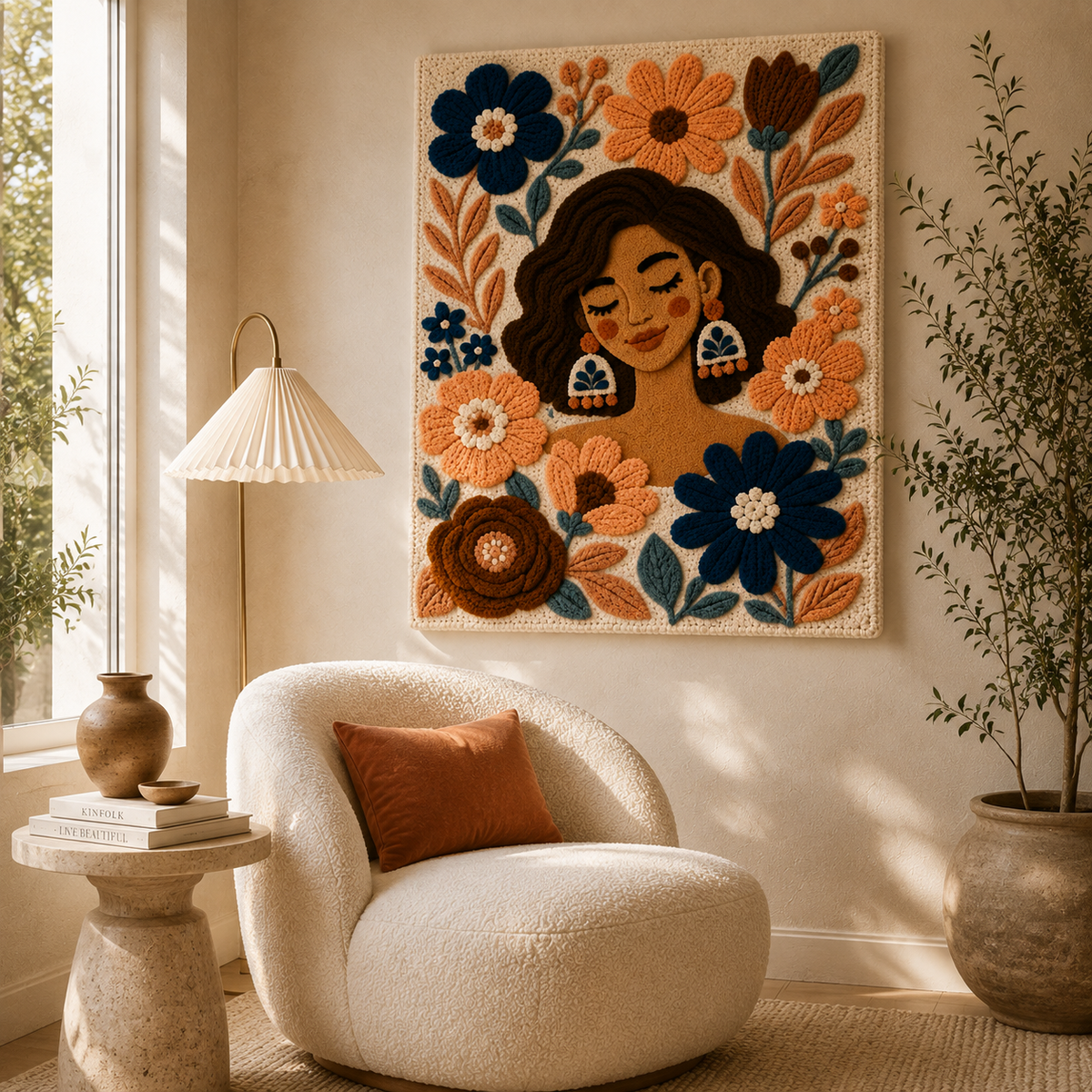 Hewn Earth Peach Blossom Reverie wall art featuring soft peach and floral design on a textured background.