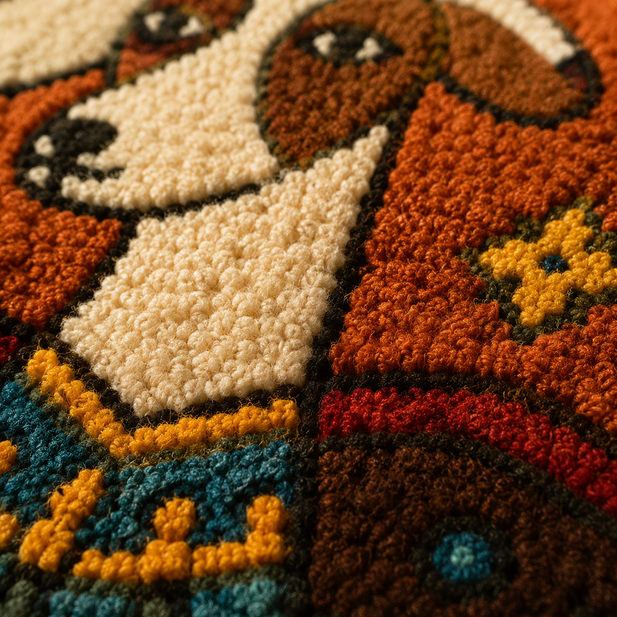 Close-up of Folk Hound Kinship Hewn Earth wall art featuring detailed, textured design showcasing earthy tones and intricate craftsmanship.