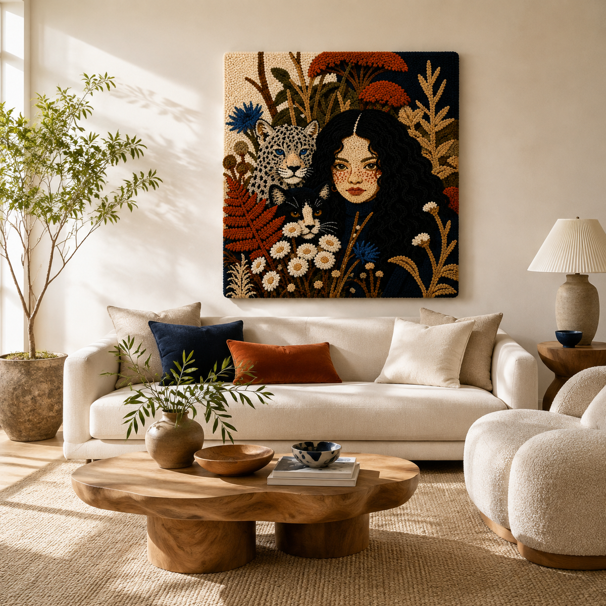 Leopard Garden Nocturne wall art by Hewn Earth featuring a detailed nocturnal leopard scene in natural tones.