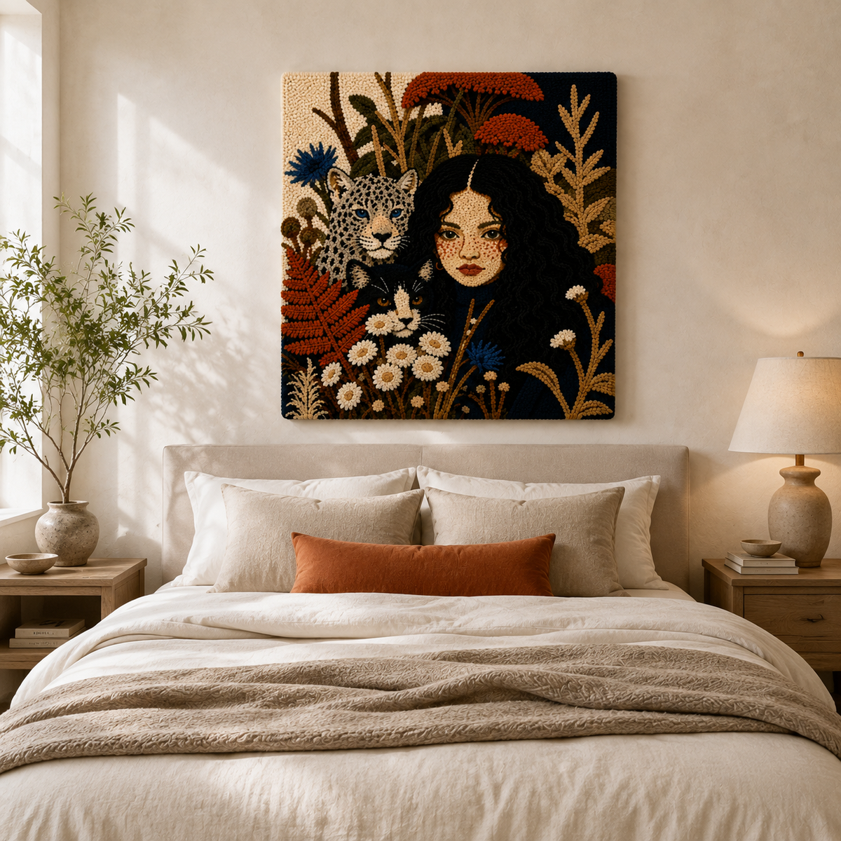 Leopard Garden Nocturne wall art by Hewn Earth featuring a detailed leopard in a lush garden scene.