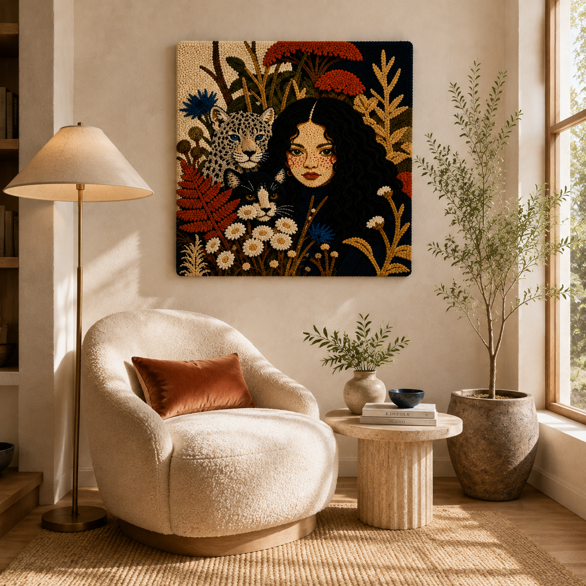 Leopard Garden Nocturne wall art by Hewn Earth featuring a detailed, artistic depiction of a leopard in a lush garden scene.