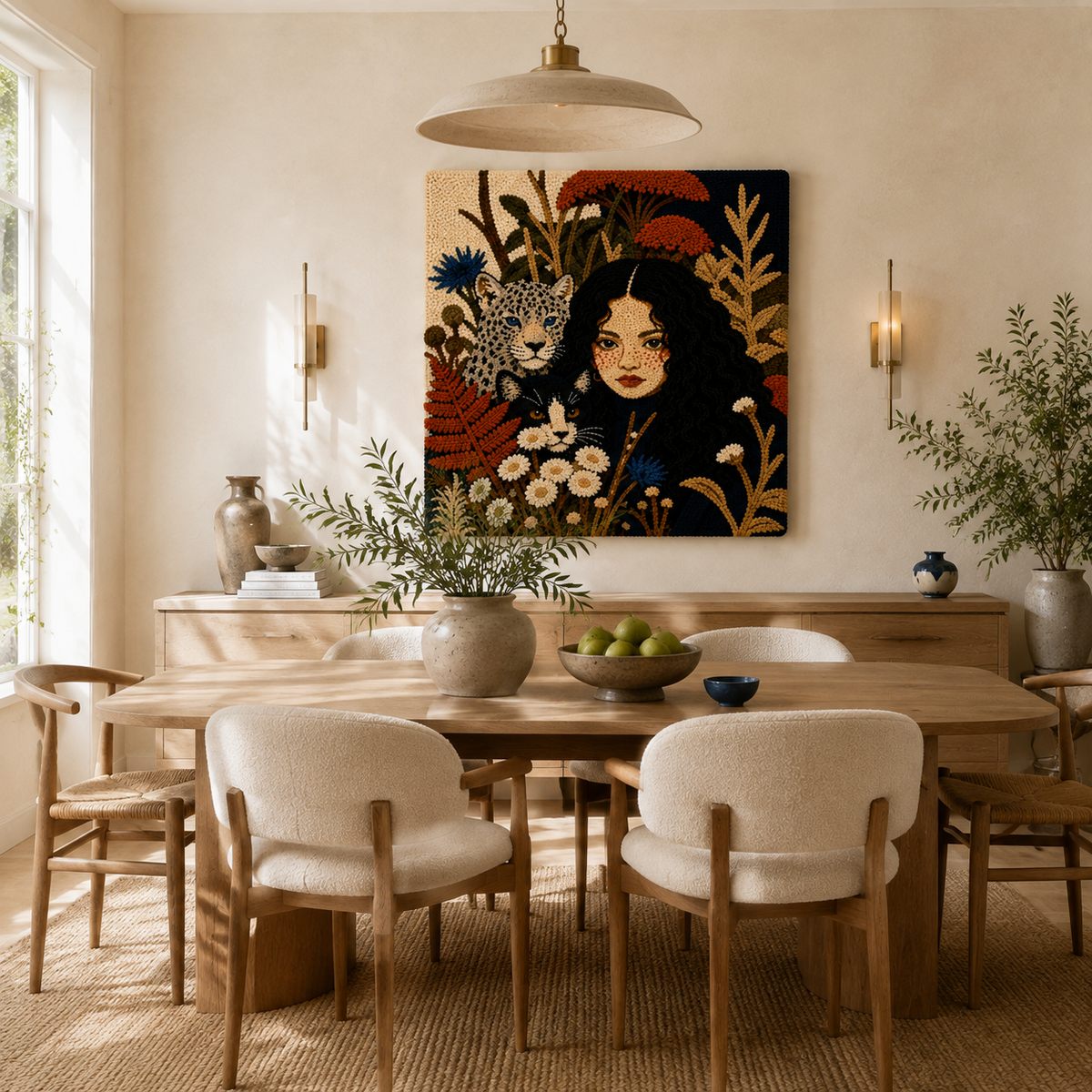 Leopard Garden Nocturne wall art by Hewn Earth featuring a detailed leopard and lush garden scene in vibrant colors.