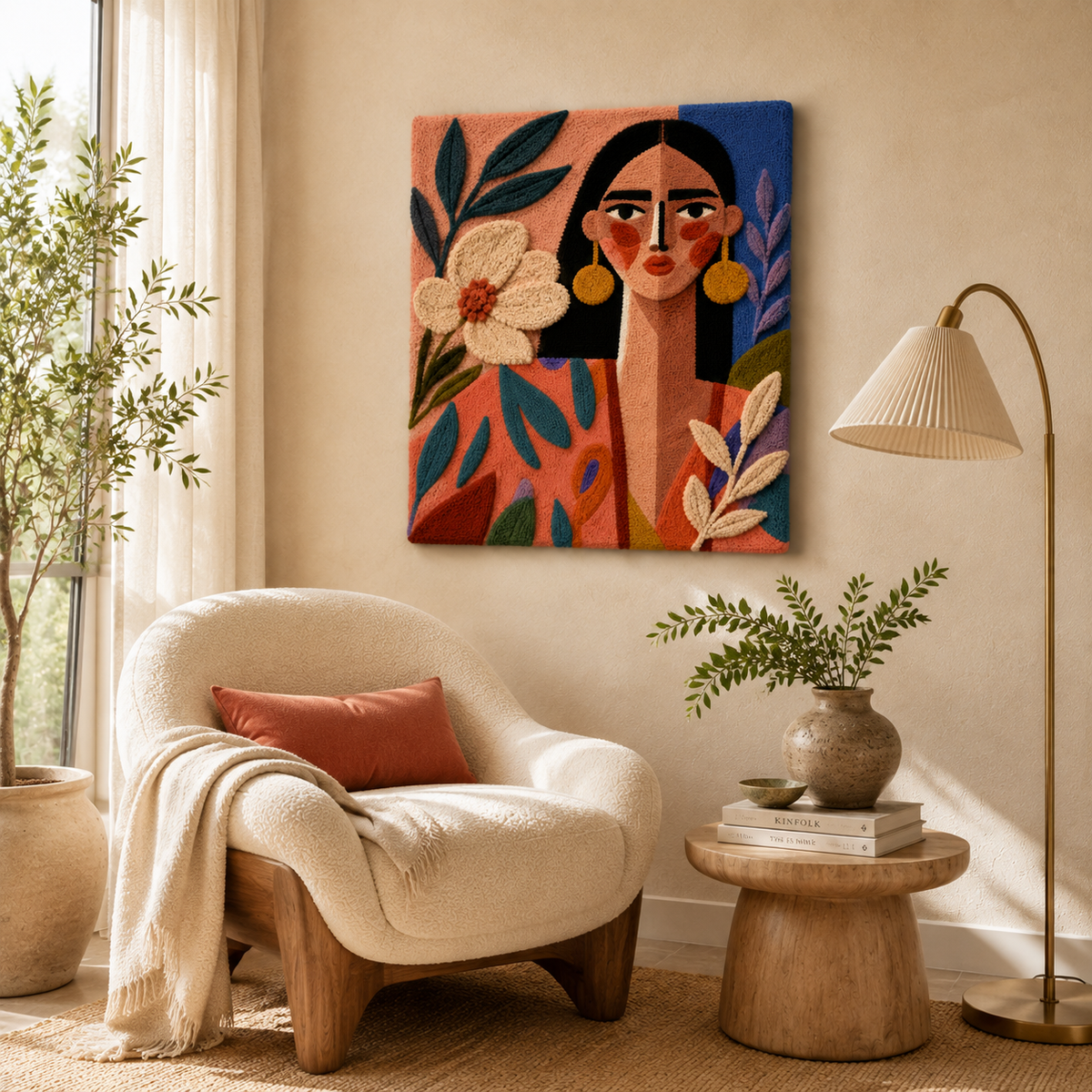 Hewn Earth Terracotta Garden Muse wall art featuring a detailed sculptural depiction of a garden muse on a textured background.