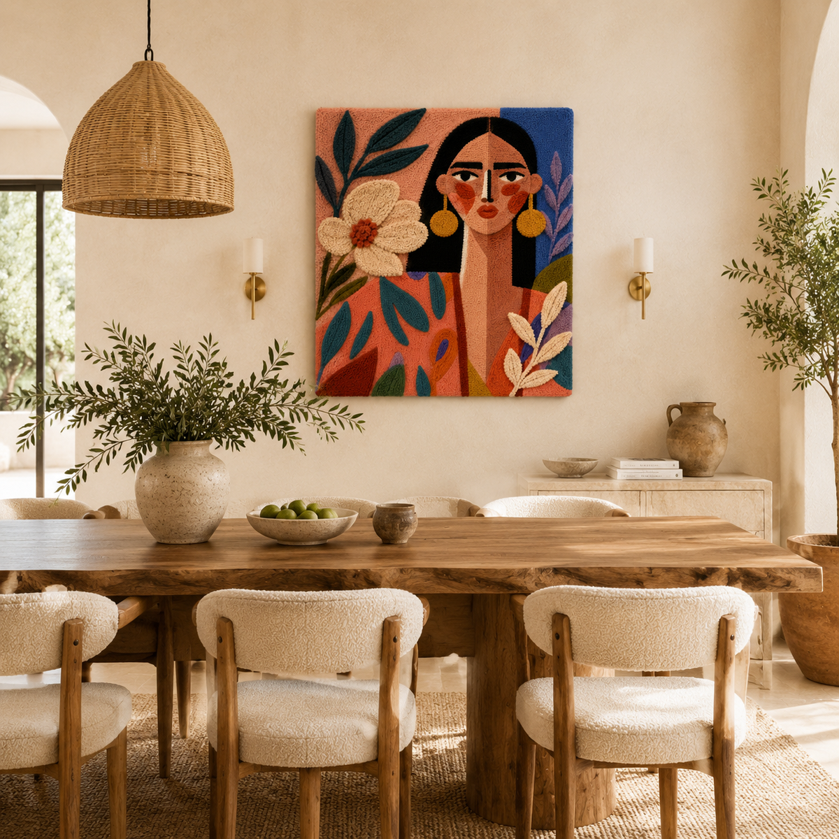 Hewn Earth Terracotta Garden Muse wall art featuring a sculptural garden scene with earthy textures and intricate details.