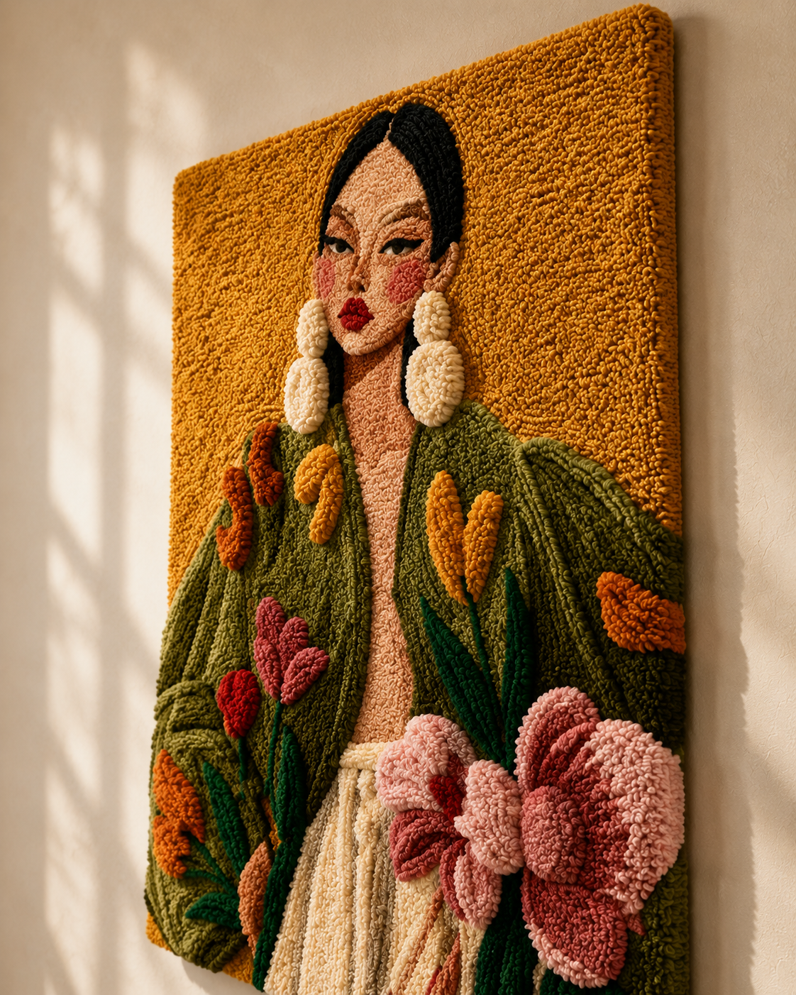 Hewn Earth Olive Bloom portrait wall art featuring a detailed, vibrant botanical illustration on a neutral background.
