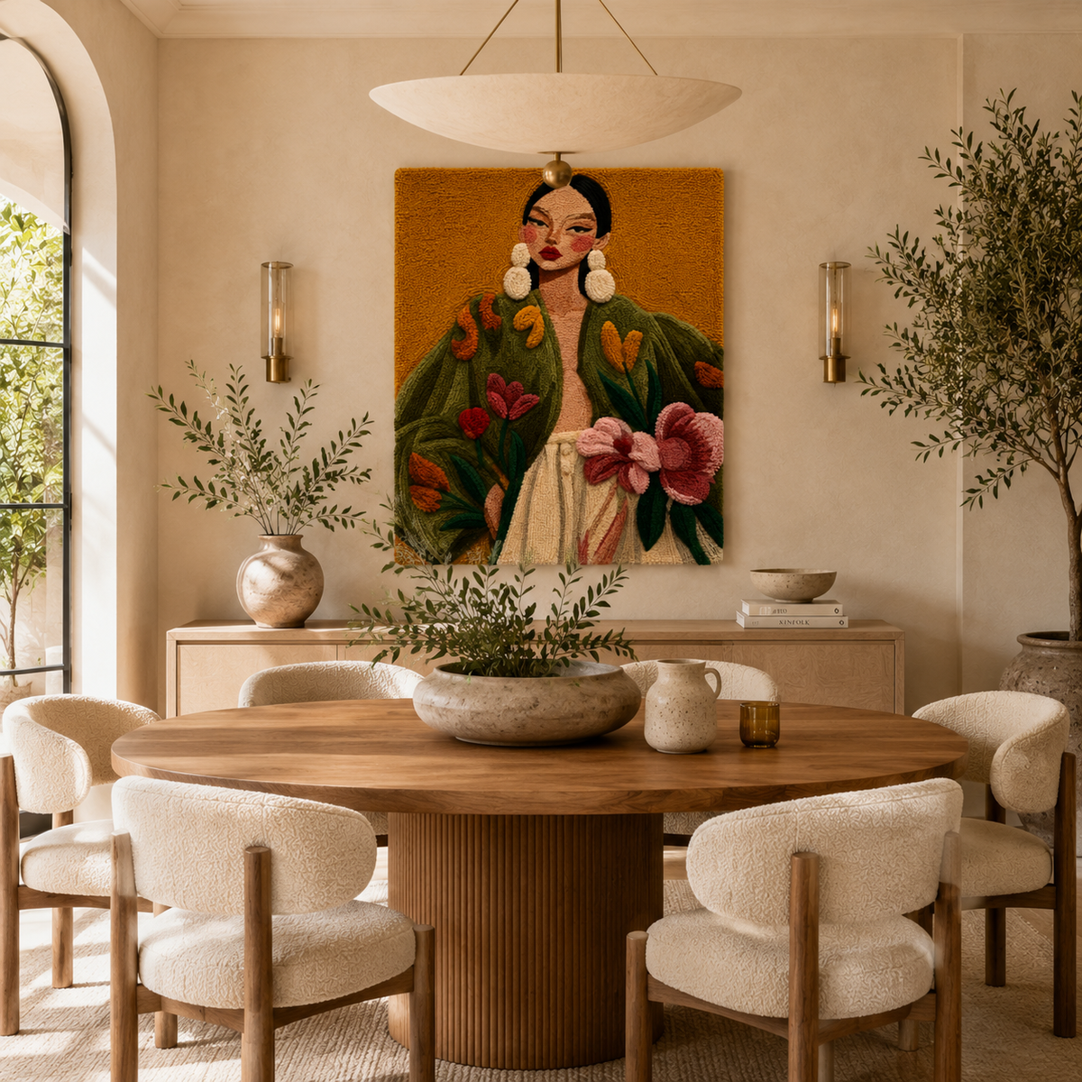 Hewn Earth Olive Bloom Portrait wall art featuring vibrant olive and floral design on canvas or print.