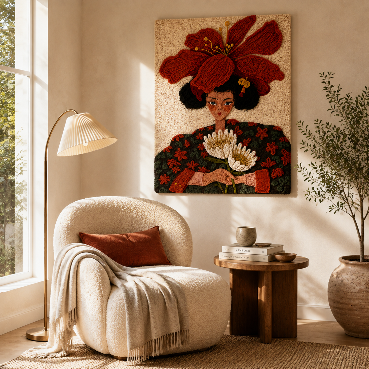Hewn Earth Scarlet Petal Crown wall art featuring vibrant red petals arranged in a circular crown design for home decor