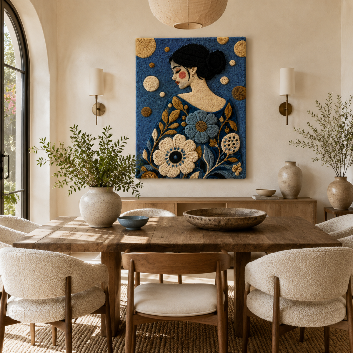 Blue Dahlia Reverie wall art by Hewn Earth featuring a vibrant watercolor floral design on a white background.