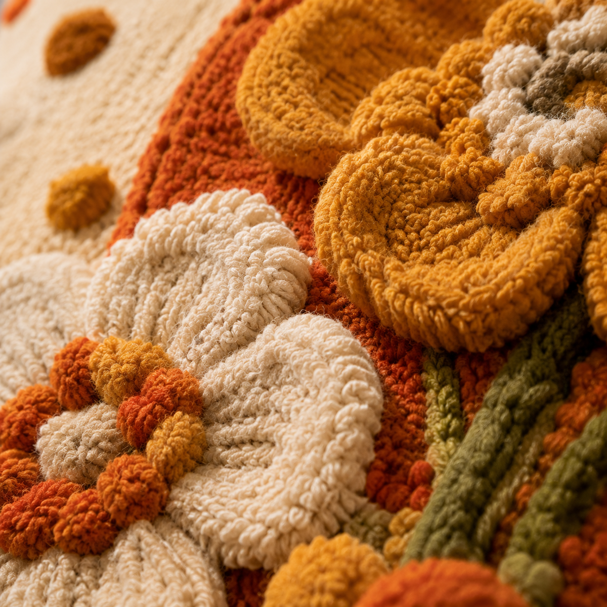 Close-up of Hewn Earth Autumn Blossom Profile wall art, showcasing detailed floral and autumn-inspired artwork.