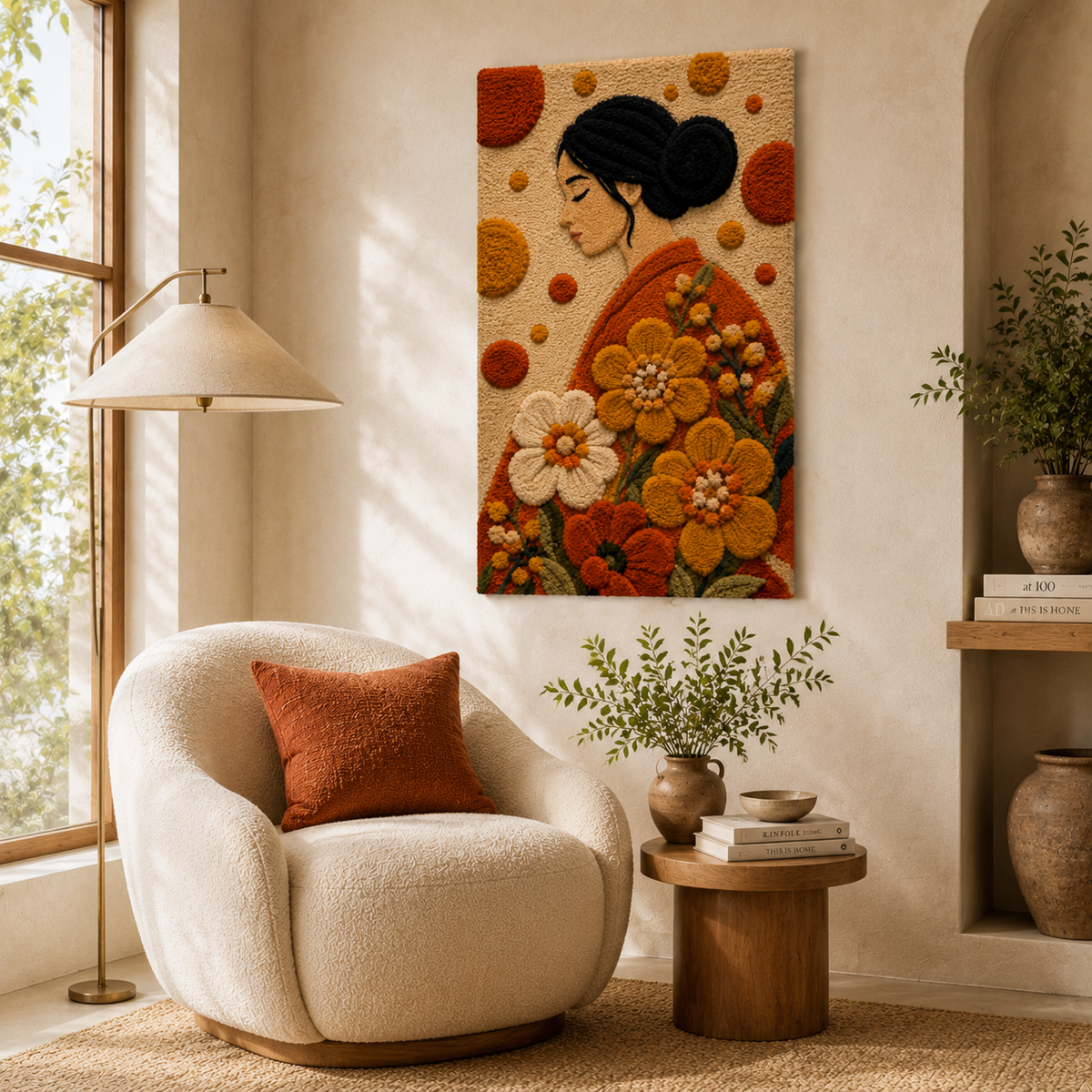Autumn Blossom Profile wall art by Hewn Earth featuring warm autumn colors and floral design on a textured background.