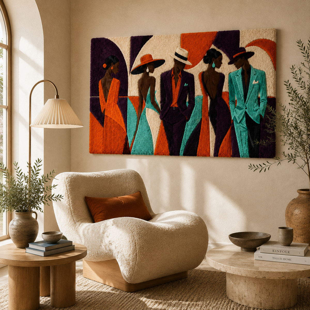 Wall art titled "Dressed for the Promenade" by Hewn Earth featuring a detailed, artistic illustration of a fashionable figure in elegant attire.