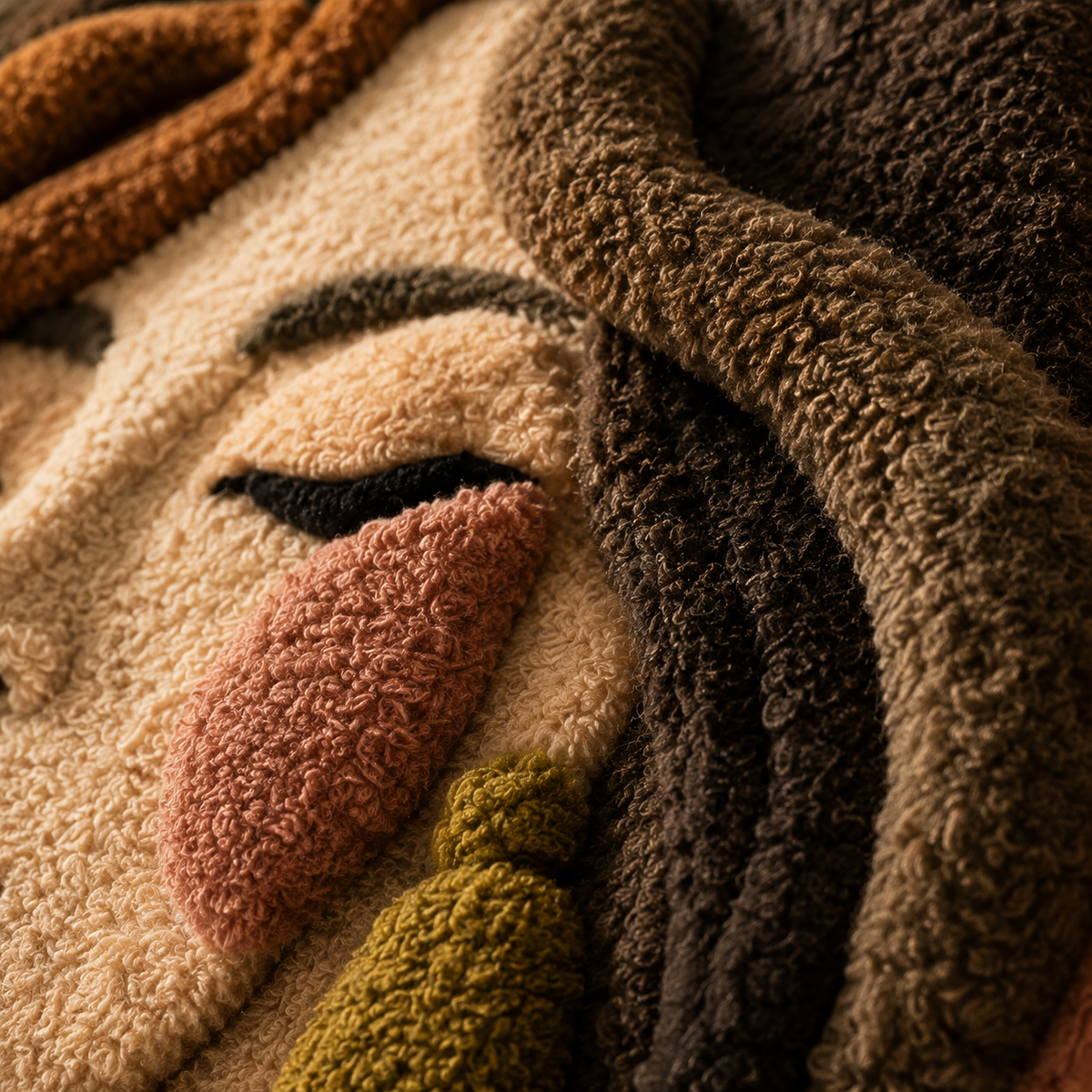 Close-up of Hewn Earth Quiet Terracotta Gaze wall art featuring textured terracotta surface with intricate design details.