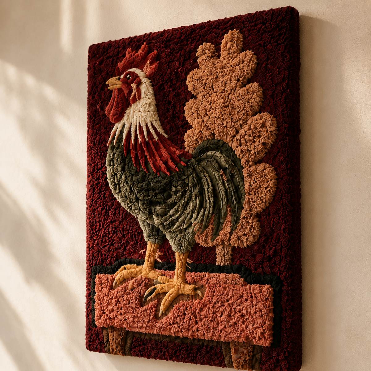 Crimson Rooster wall art by Hewn Earth featuring a vibrant red rooster illustration on a neutral background