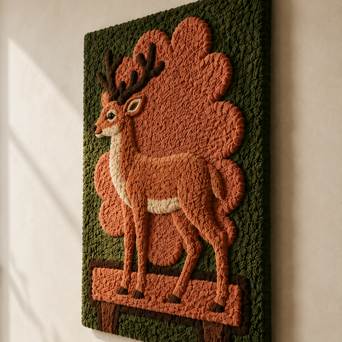 Woodland Stag Emblem wall art by Hewn Earth featuring a detailed stag silhouette in natural wood finish.