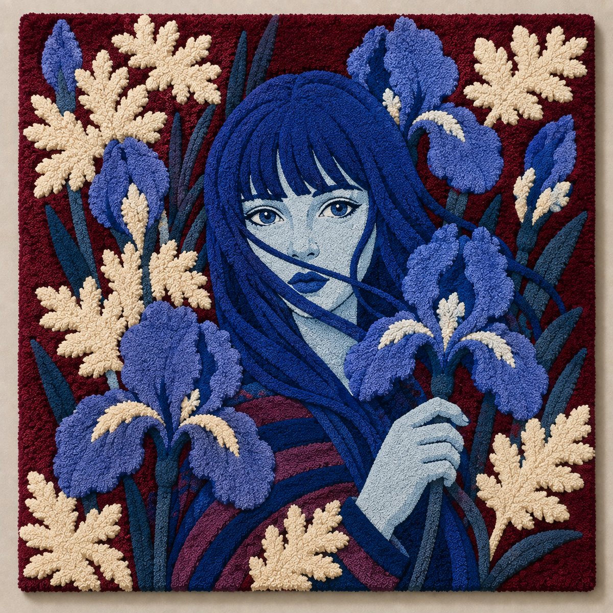 Hewn Earth Midnight Iris Muse wall art, vibrant floral design on canvas, perfect for modern home decor.