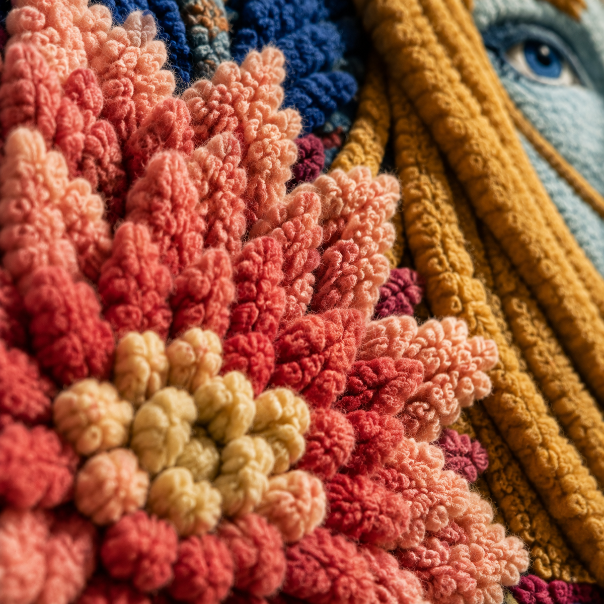 Close-up of Dahlia Whisper wall art by Hewn Earth, showcasing detailed botanical design on a textured canvas.