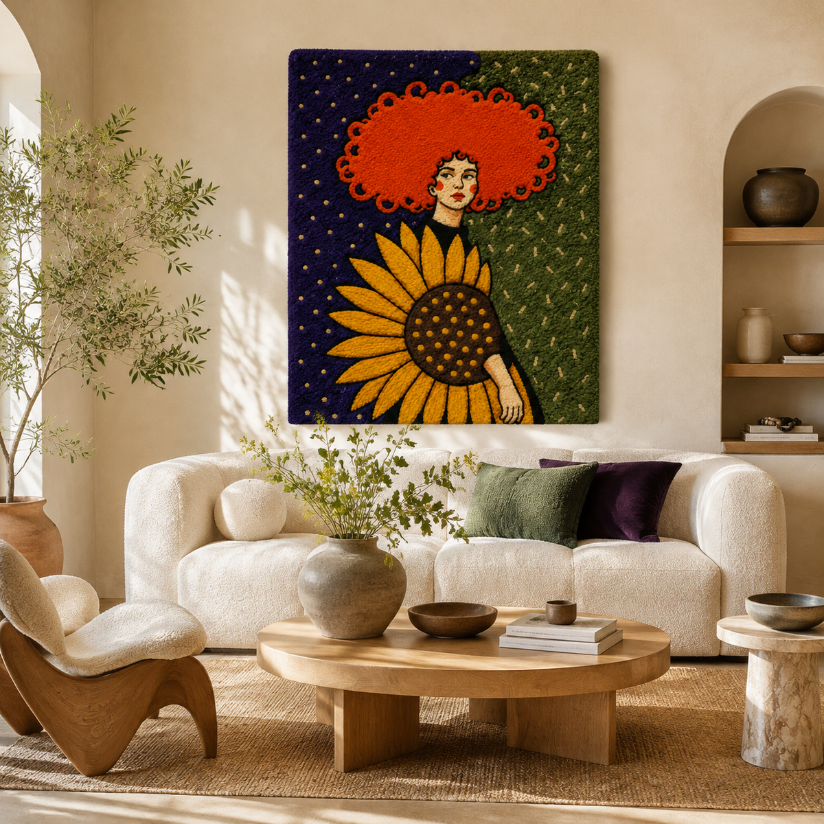 Hewn Earth sunflower halo wall art featuring a vibrant sunflower design in a modern frame, ideal for home decor.