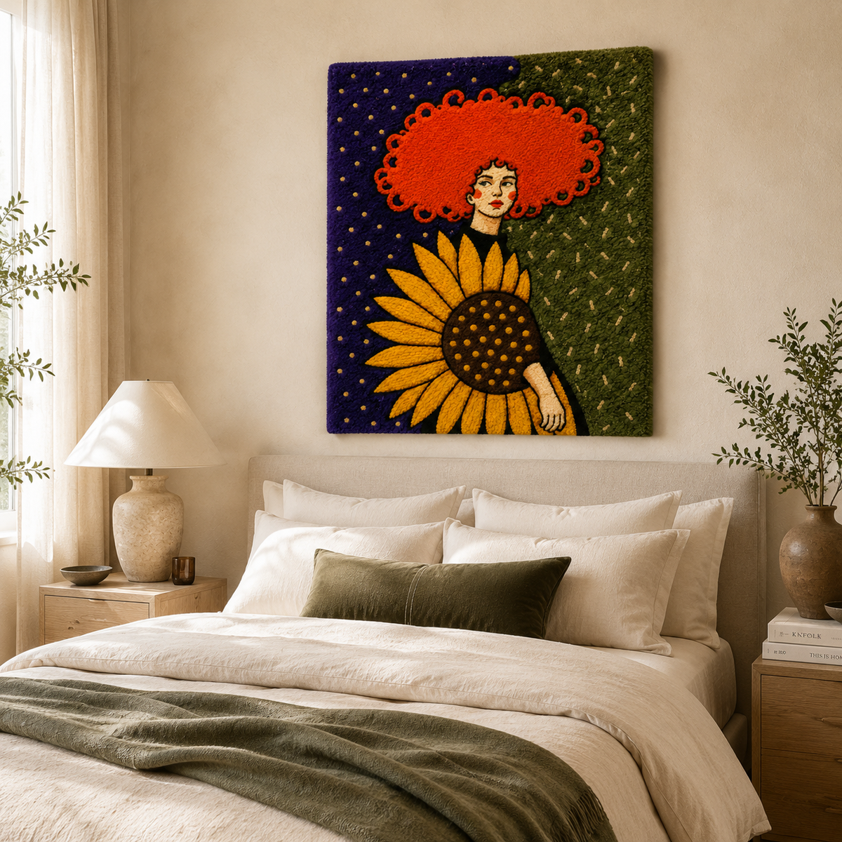 Hewn Earth sunflower halo wall art featuring a vibrant sunflower design in a circular frame for home decor.