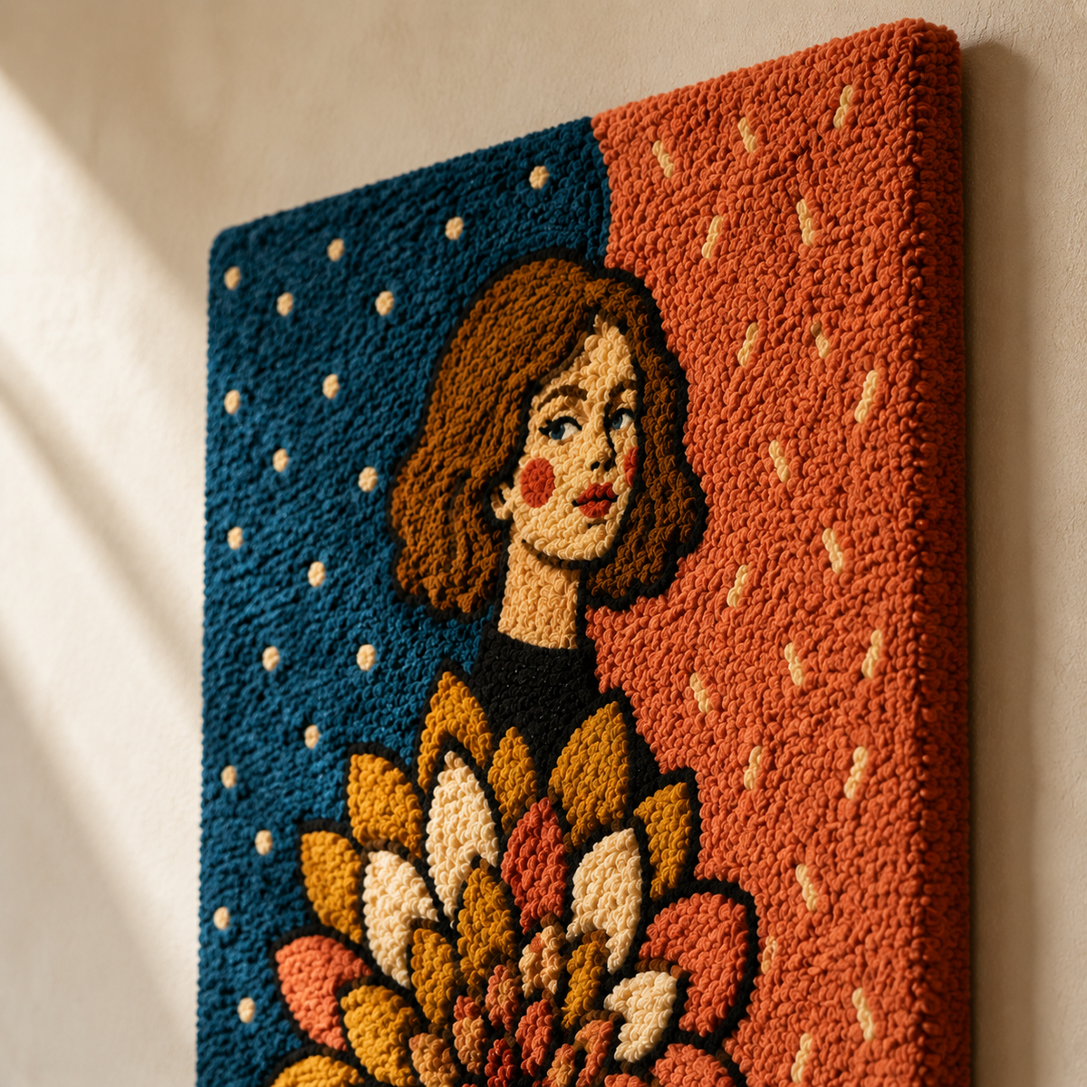 Hewn Earth Ember Bloom Maiden wall art featuring a detailed illustration of a maiden surrounded by floral and ember motifs.