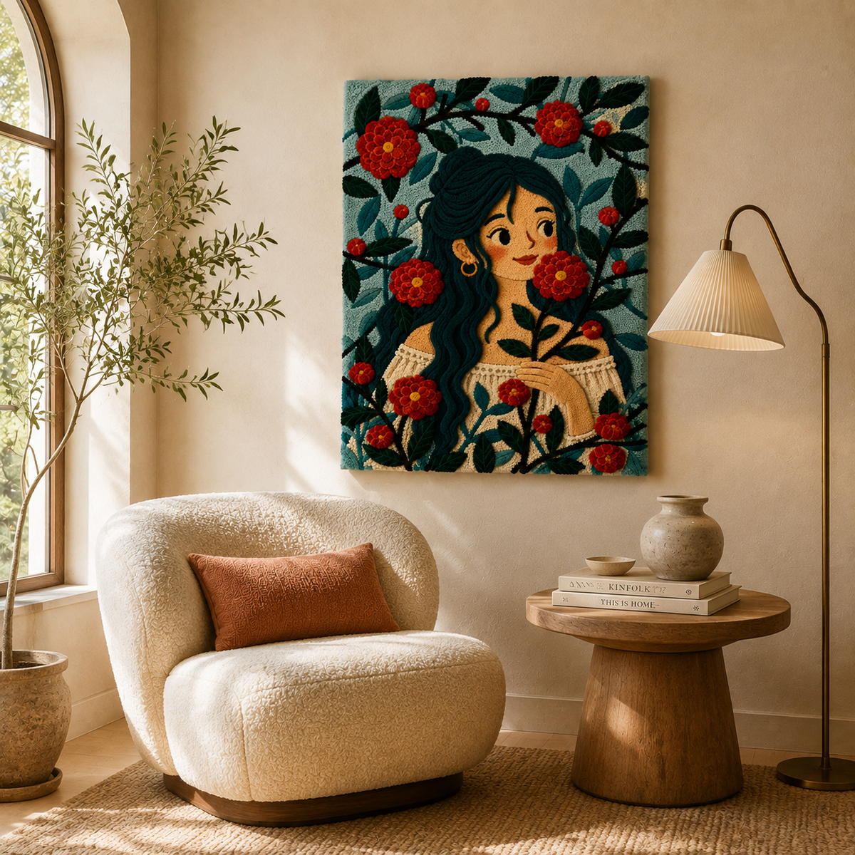 Hewn Earth Camellia Night Portrait wall art featuring a vibrant floral design on canvas or print.